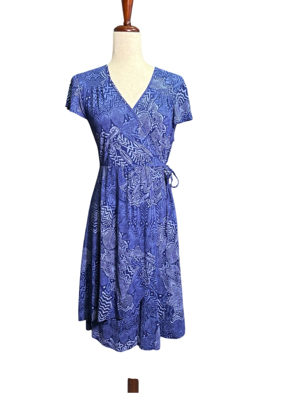 Fresh Produce Blue Abstract Wrap Dress Made in USA Size Medium